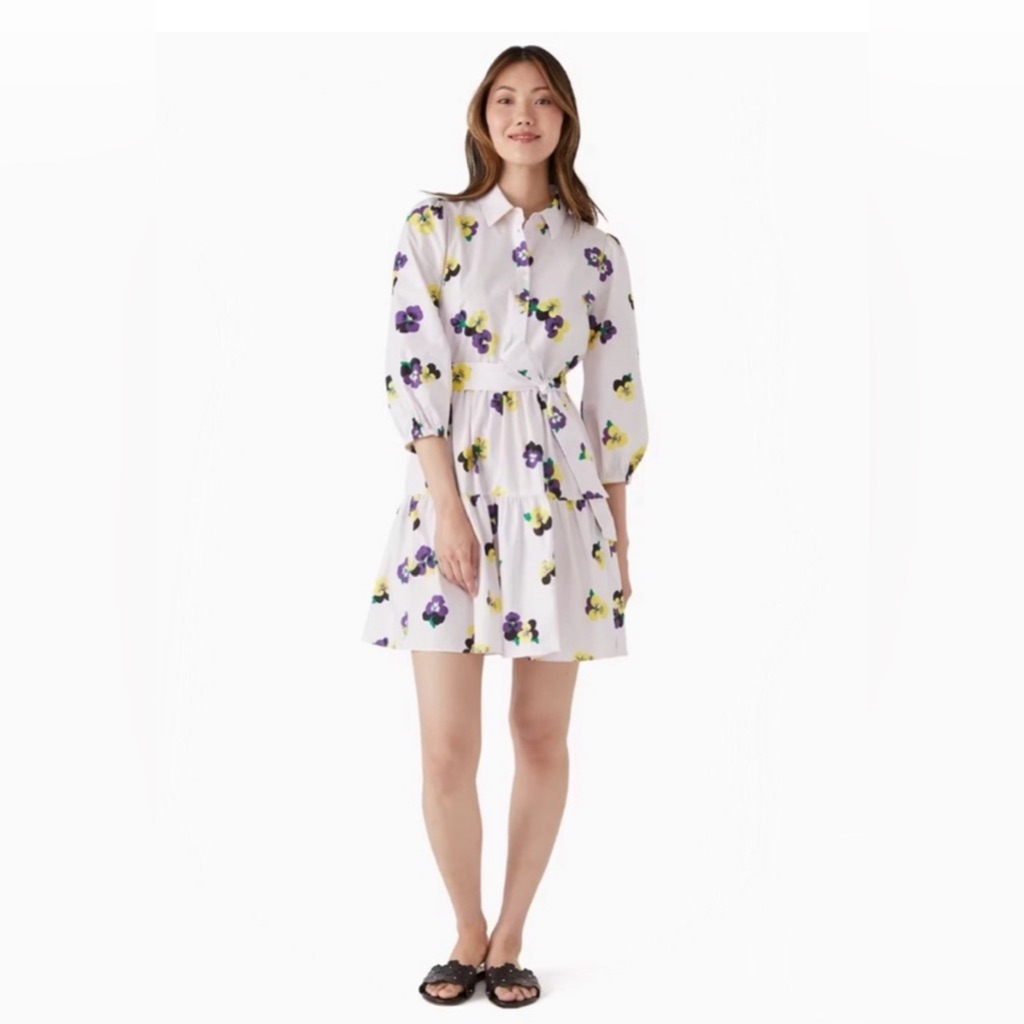 Nwt Kate Spade Size S Pansy Toss Summer Floral Shirtdress